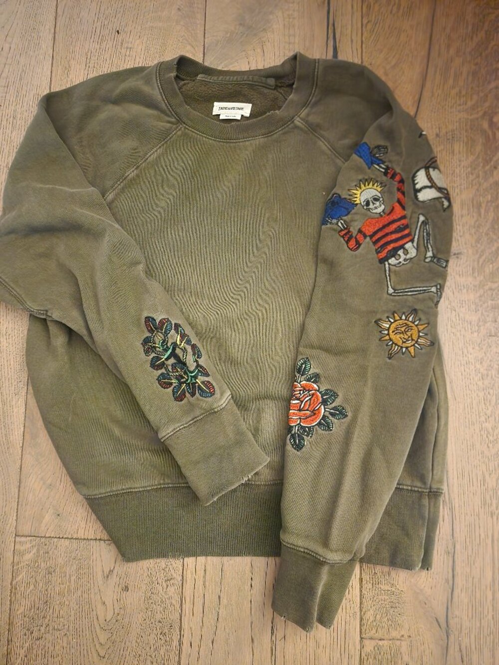 Zadug & Voltaire sweatshirt top with skeleton embroidery size xs